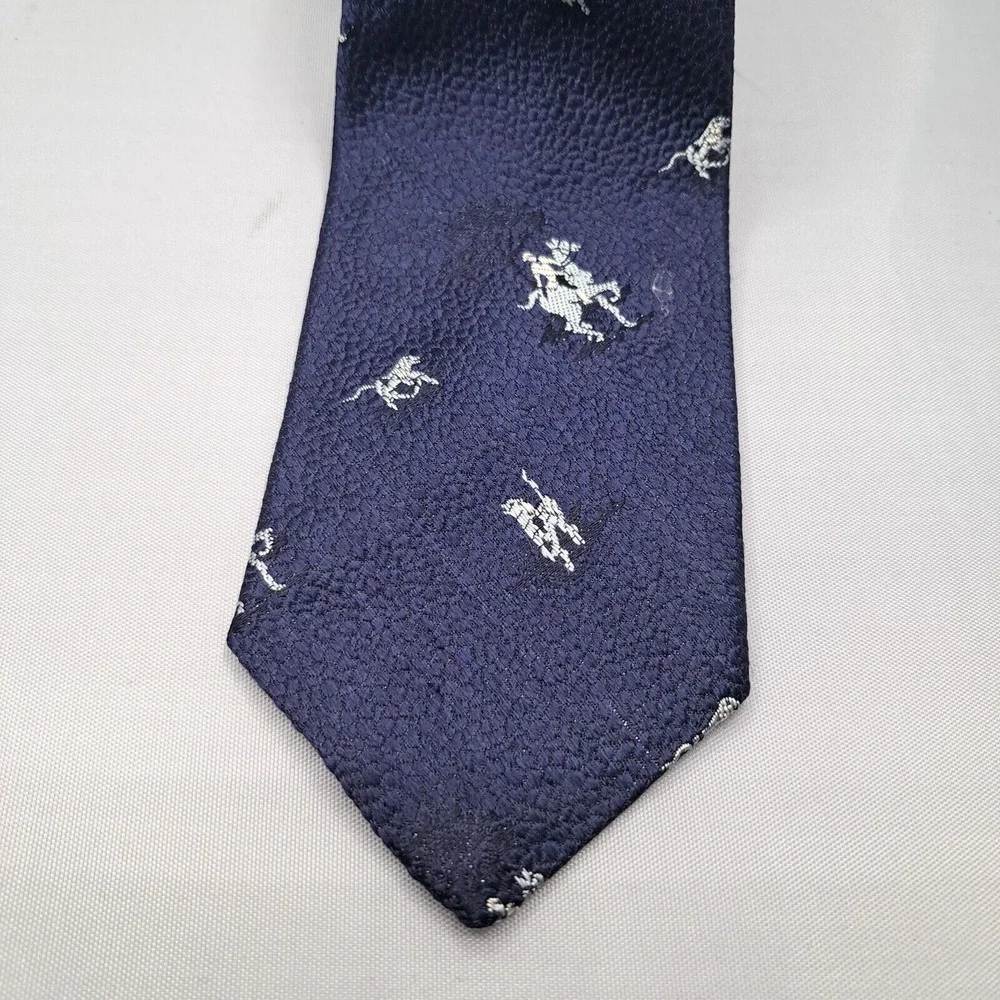 Vintage 50s Harris & Frank Kadjar Necktie Blue Pure Dye‎ Silk Pebble Horse USA